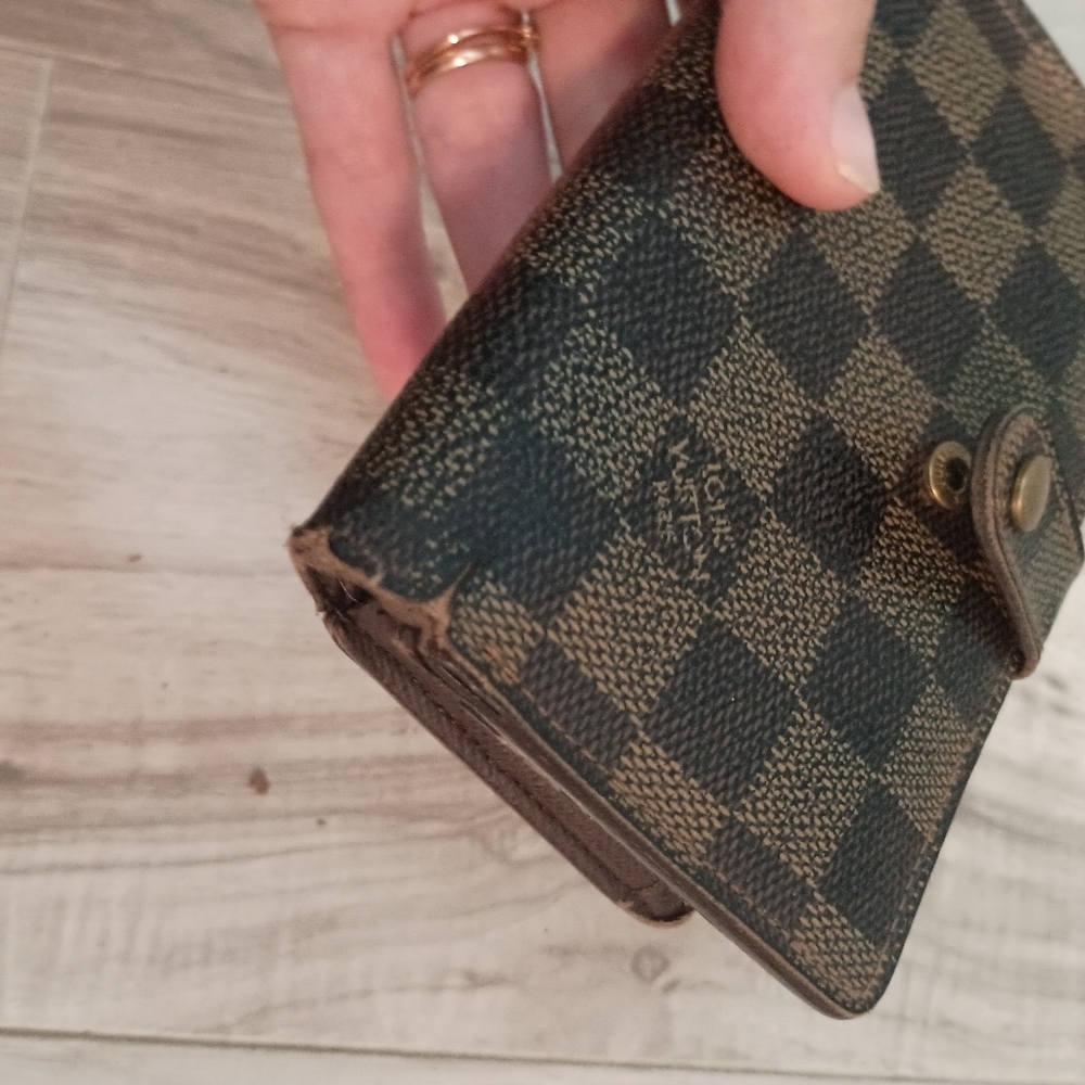 Auth Louis Vuitton LV Damier Vienois Wallet w/ Gold Fittings Canvas Brown - Picture 7 of 16